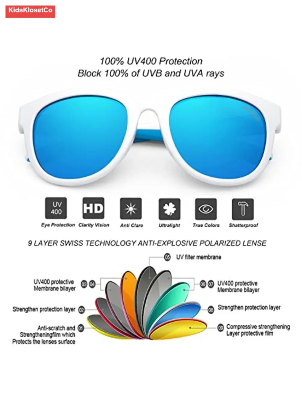 Kids Polarized Sunglasses TPEE Unbreakable Frame Sports Baseball Running Cycling